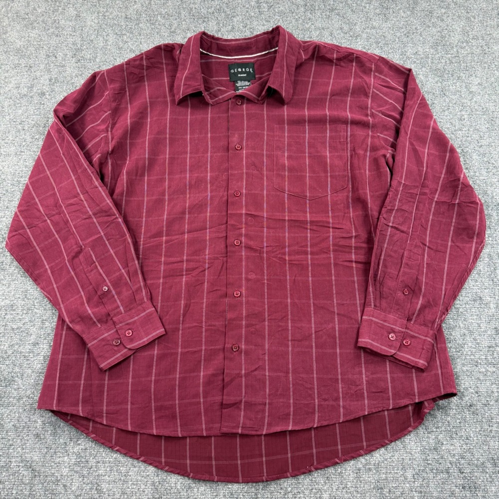 George Button Up Shirt‎ 2XL Merlot Sueded Grid Print FLAW Mens - Picture 2 of 9